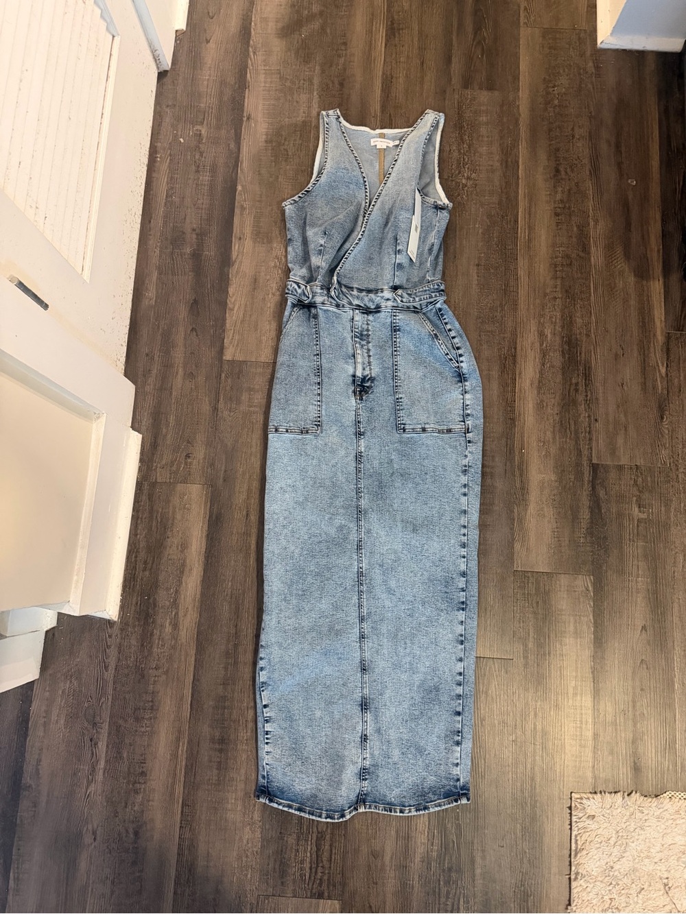 Good American Light Blue Sleeveless Wrap Denim Maxi Dress